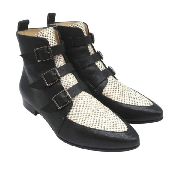 Jimmy Choo Ankle Boots Marlin Cream Snake Print &‎ Black Leather - Picture 16 of 16